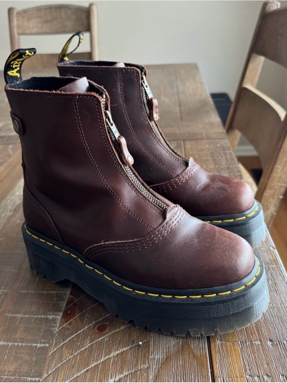 Dr. Martens Brown Leather Front-Zip Platform Ankle Boots - Picture 2 of 5
